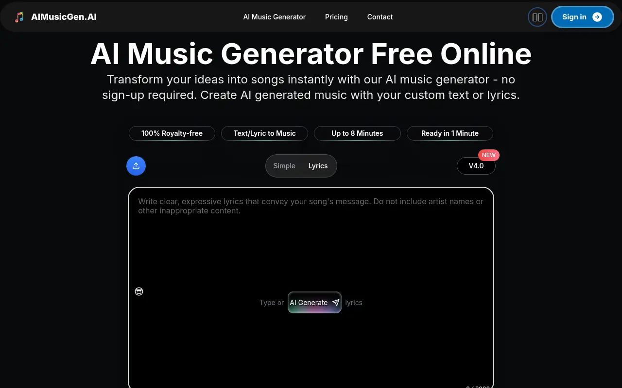 AIMusicGen.ai screenshot