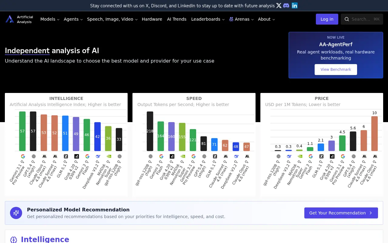 Artificial Analysis screenshot