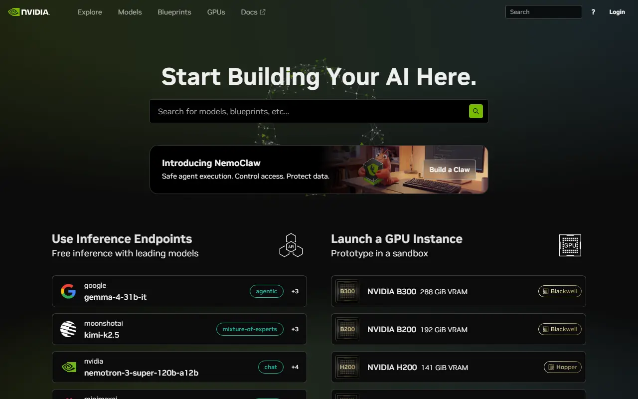 NVIDIA API Catalog screenshot