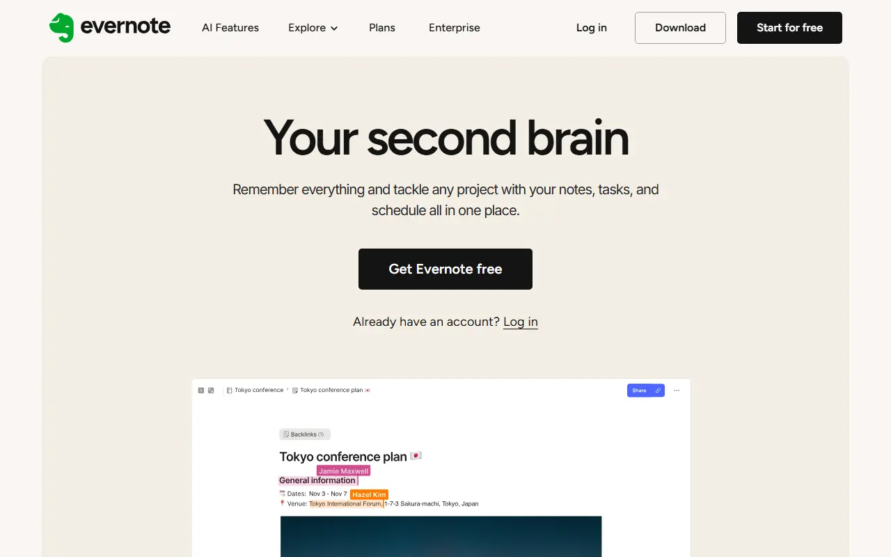 Evernote screenshot