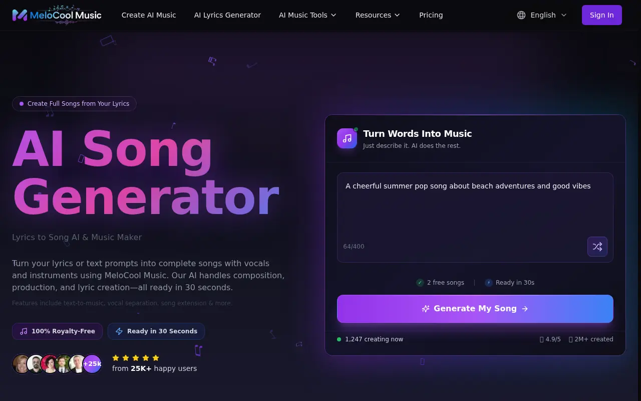 Lyrics To Song AI (MeloCool Music) screenshot