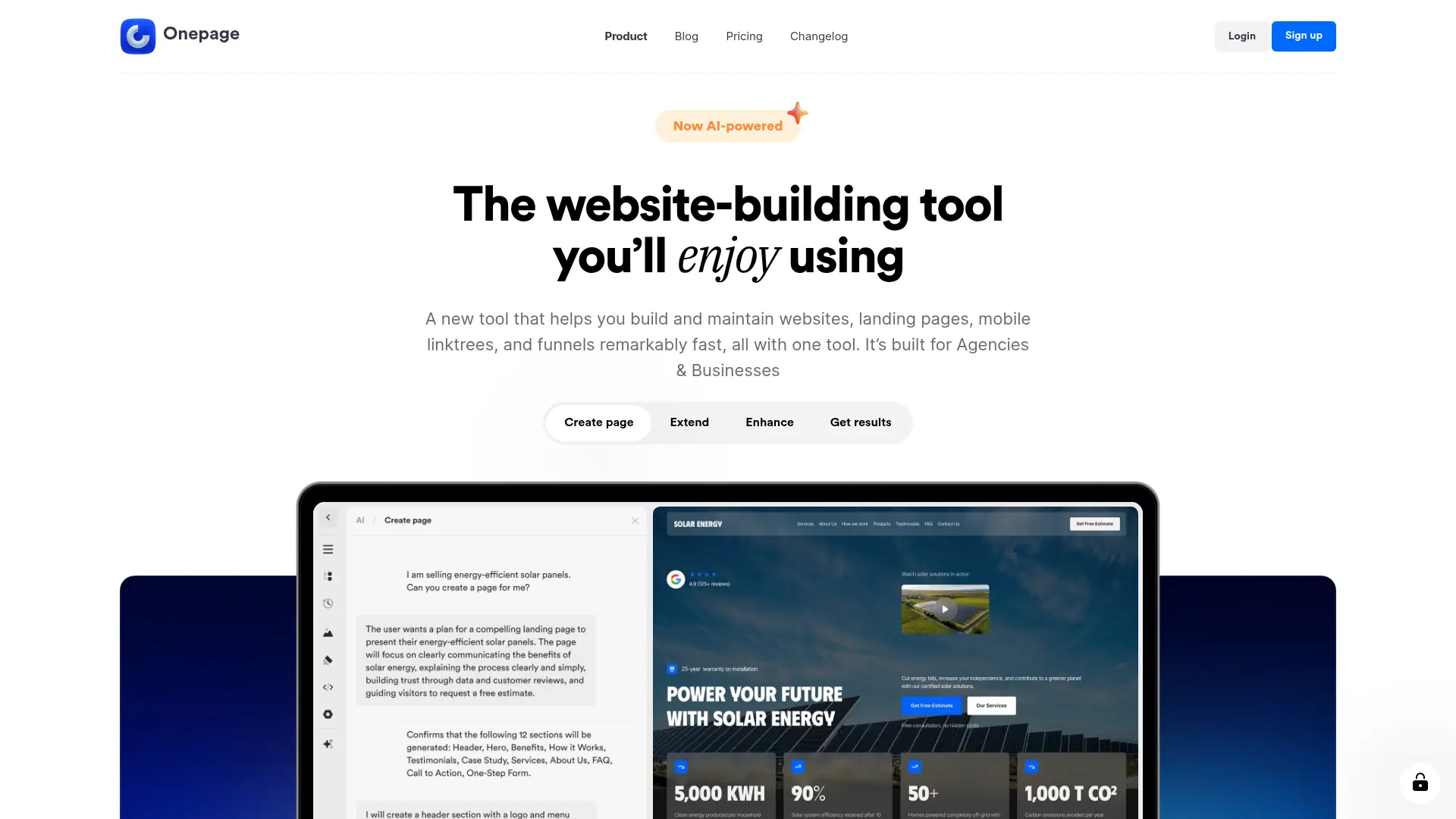 Onepage screenshot