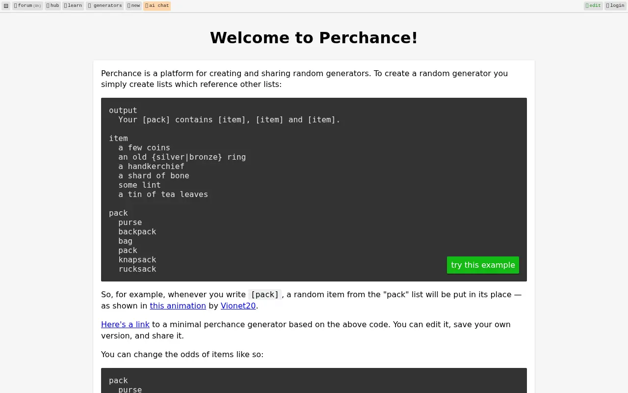 Perchance screenshot
