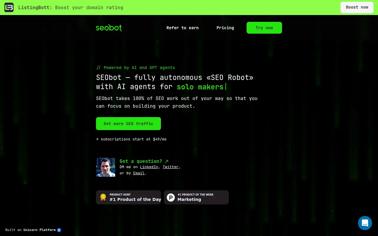 SEObot screenshot