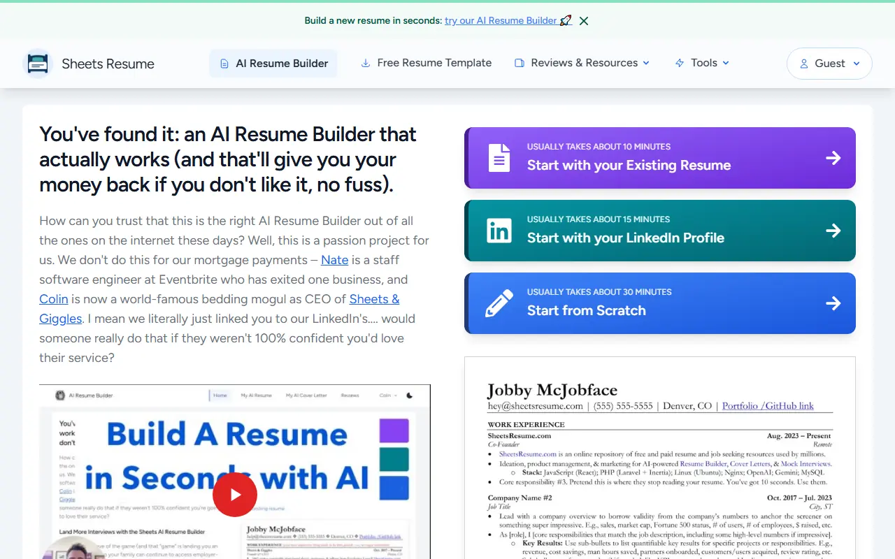 Sheets Resume screenshot