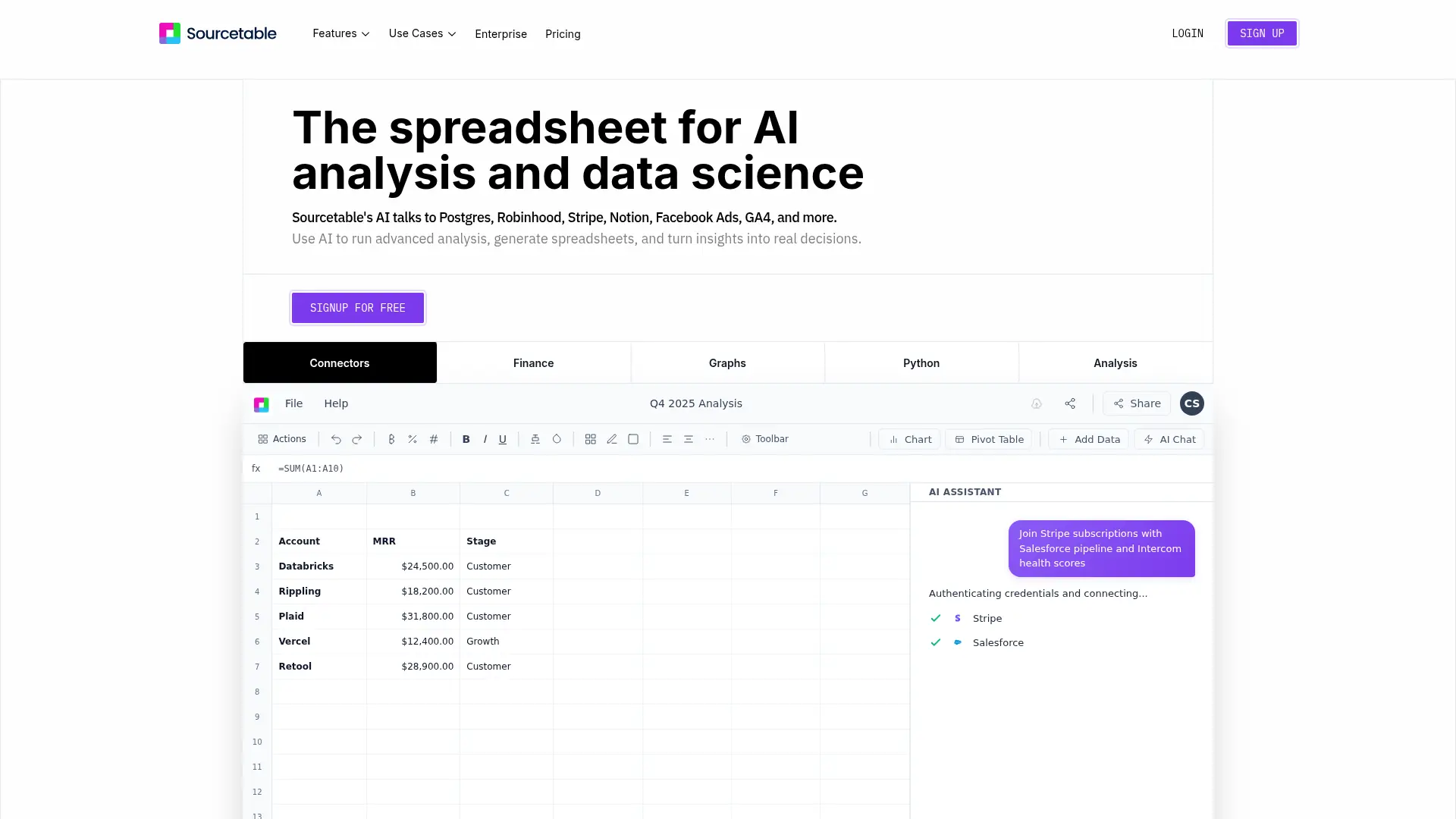 Sourcetable screenshot