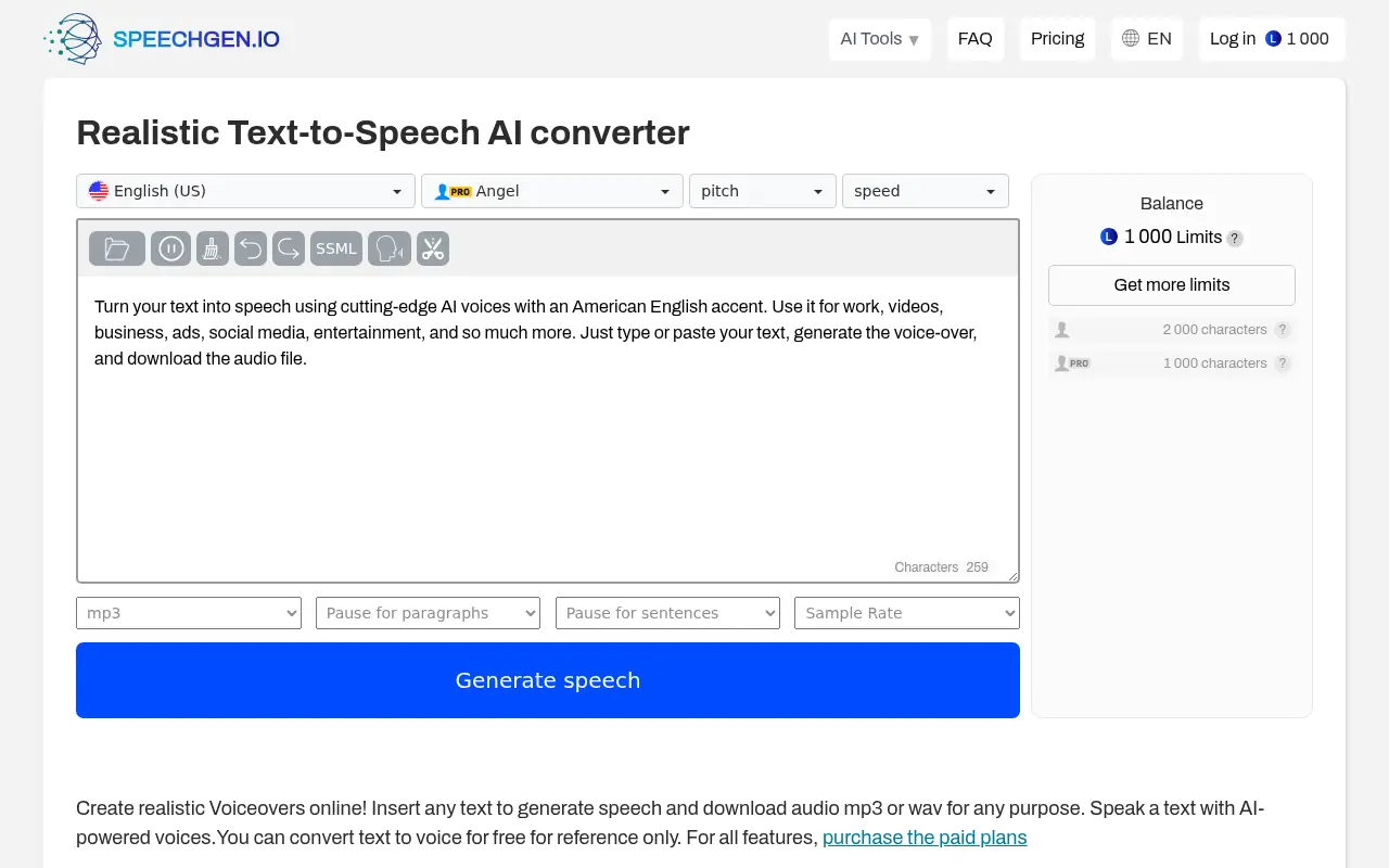 SpeechGen.io screenshot