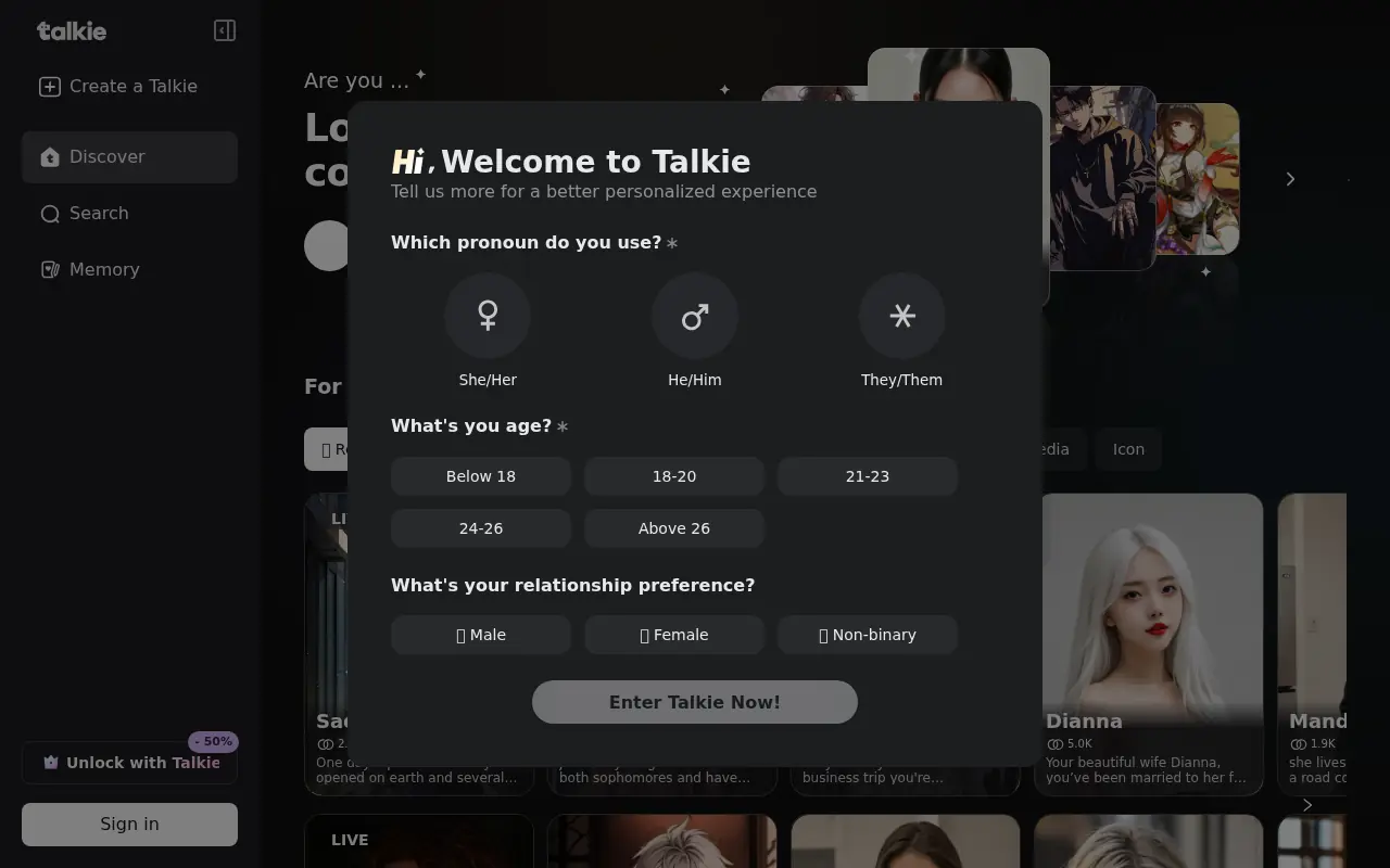 Talkie AI screenshot