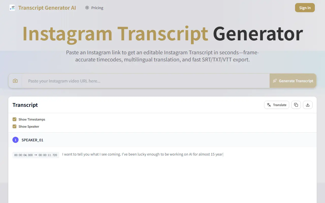 TranscriptGenerator.ai screenshot