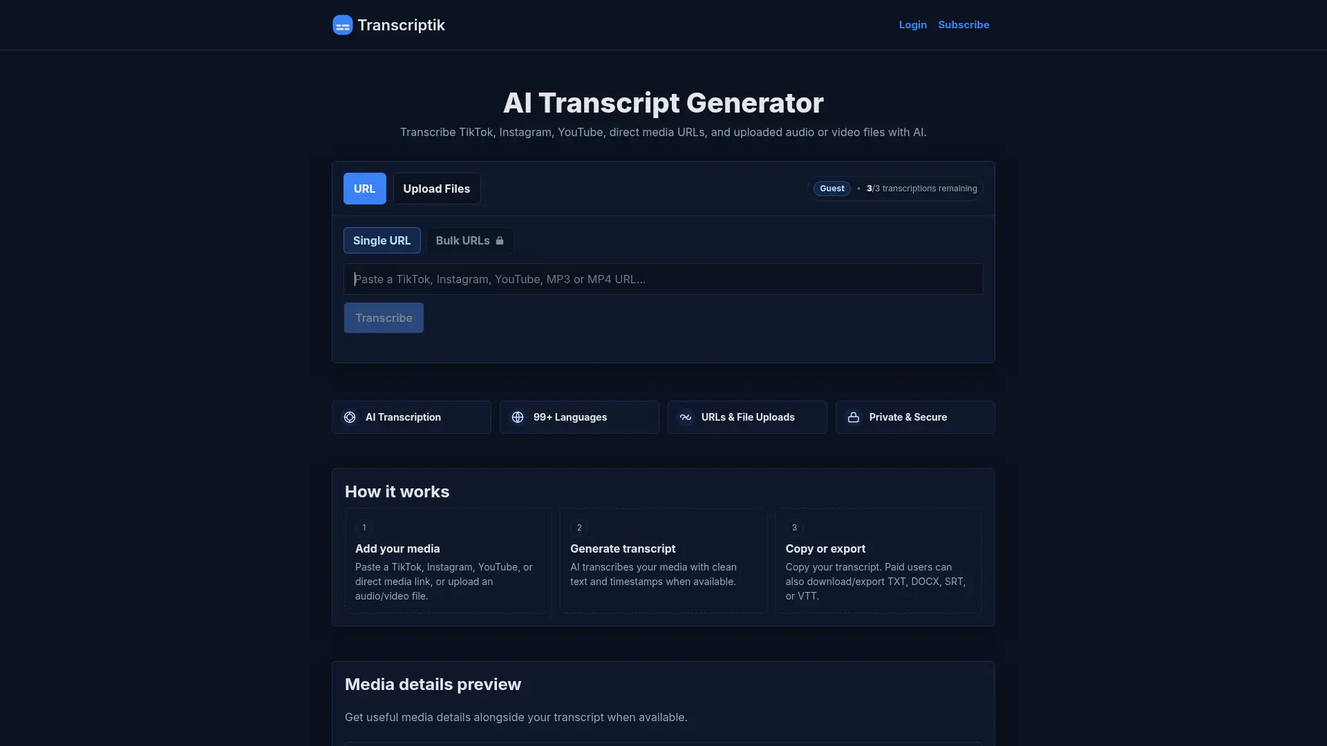 Transcriptik screenshot