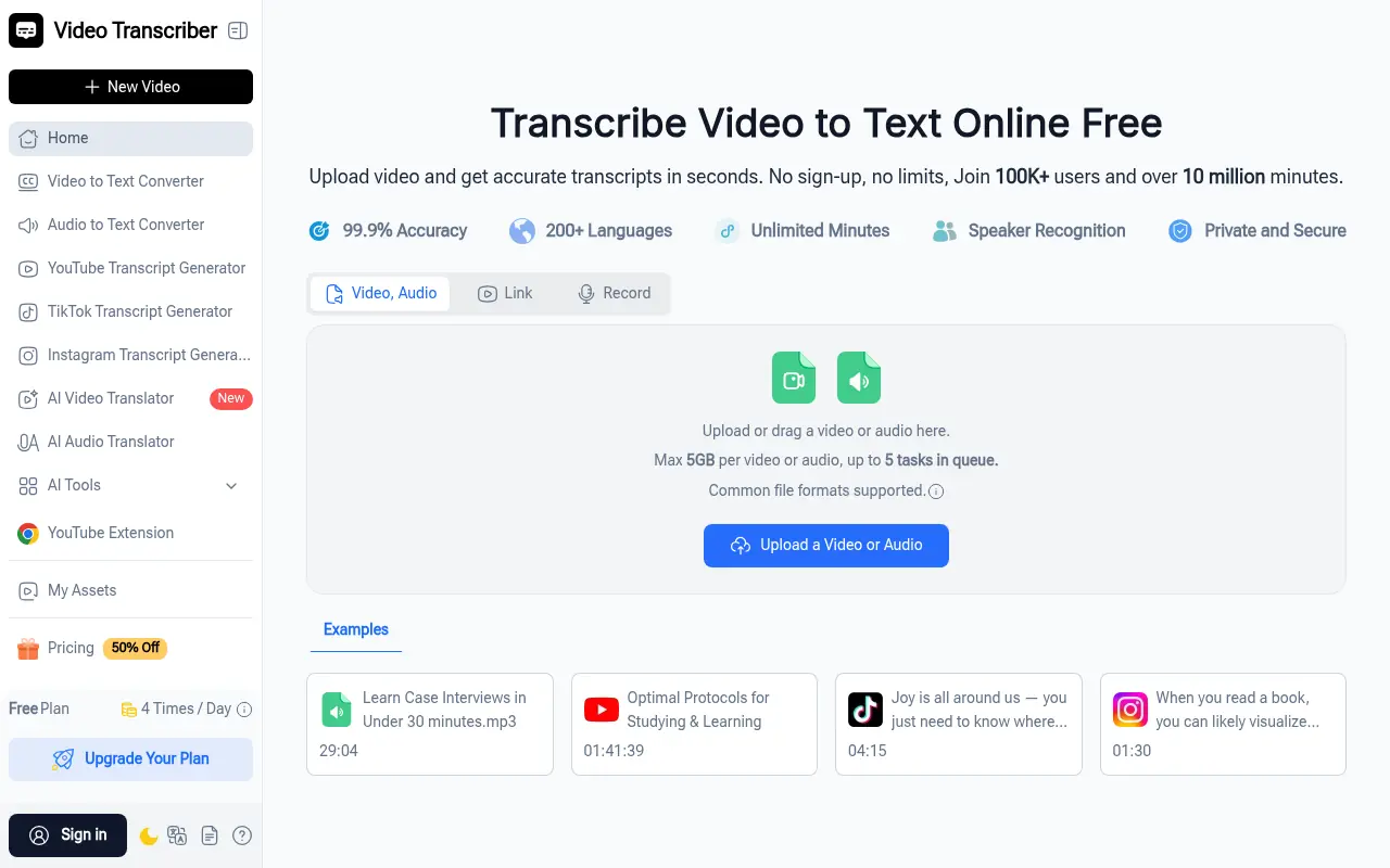 VideoTranscriber.ai screenshot