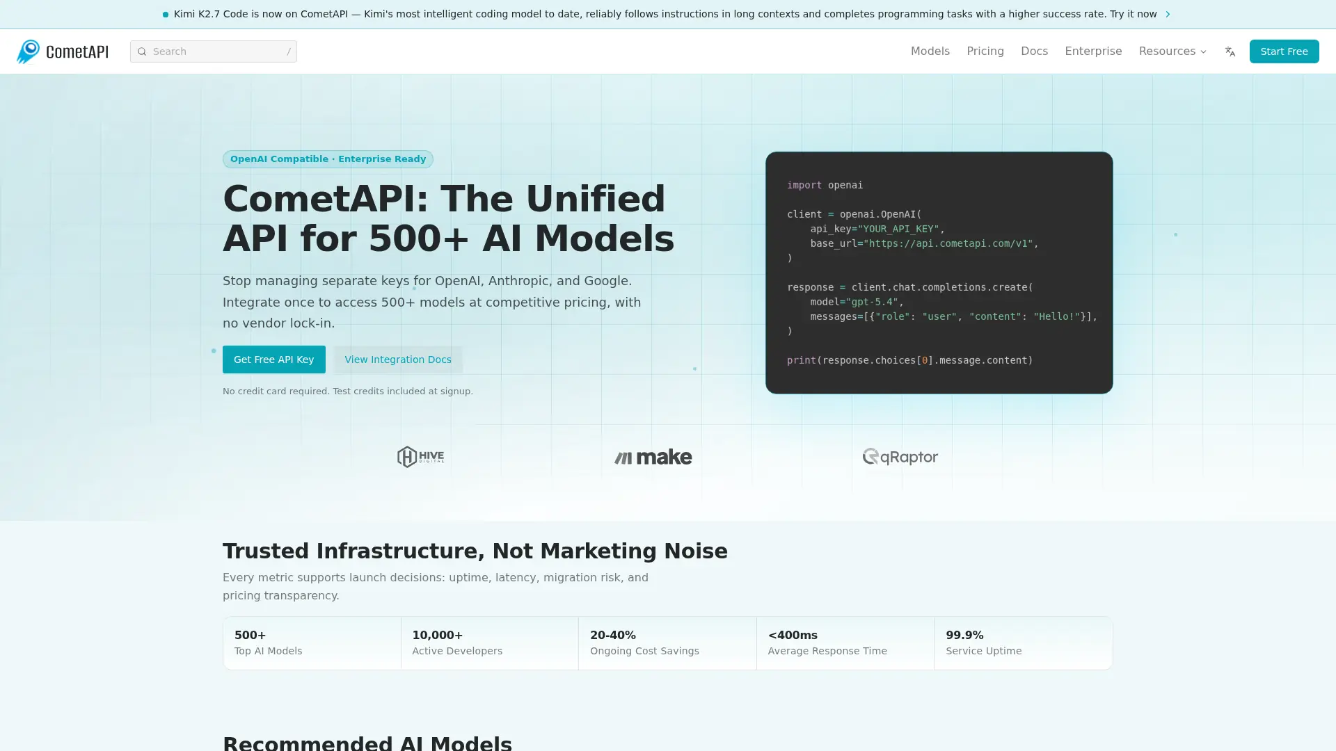 CometAPI screenshot