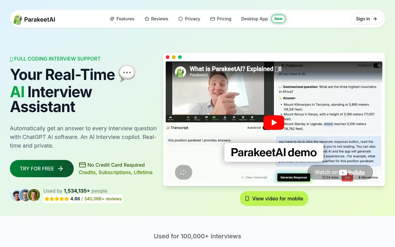 ParakeetAI screenshot