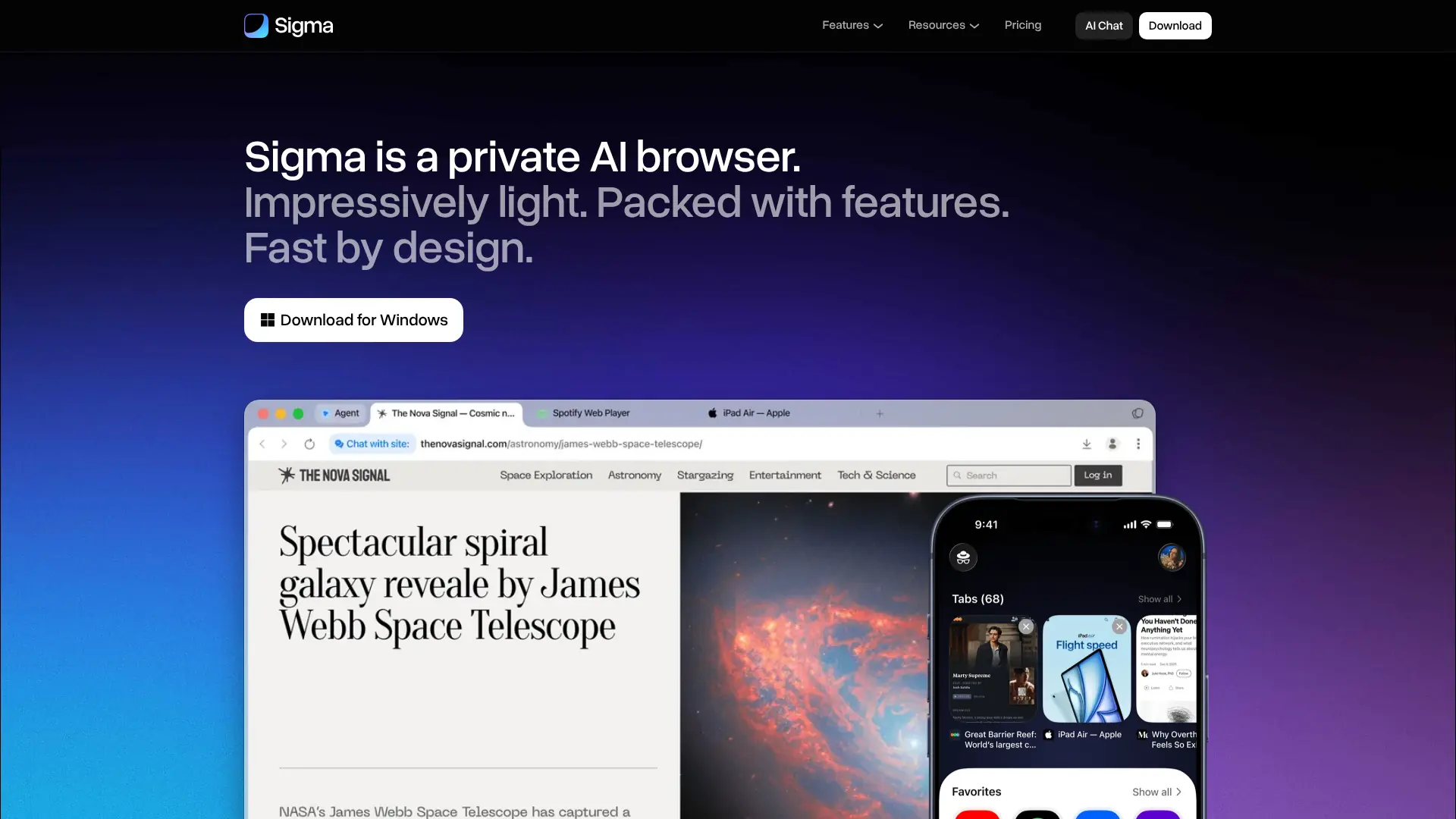 Sigma Browser screenshot